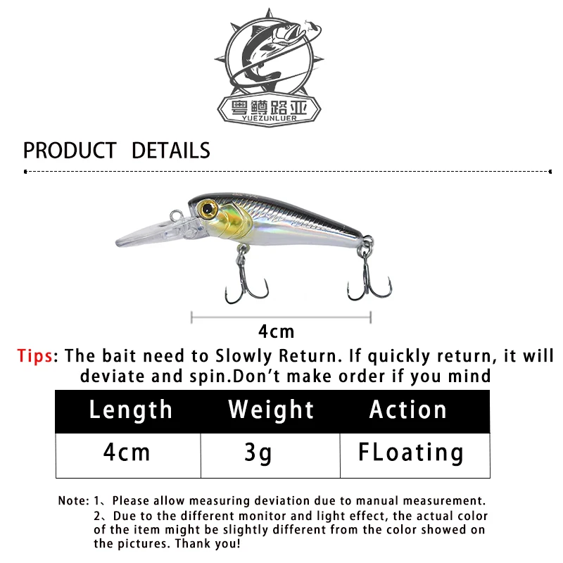 1Pcs Schwimmende Angeln Lockt Minnow Harten Köder 40mm 3g Hochfrequenz Schaukel Wobbler Crankbait Karpfen Barsch stecker Angelgerät – Detail 5