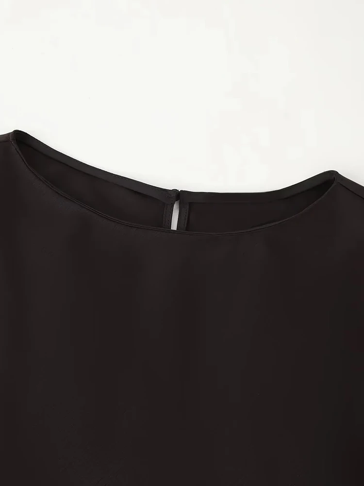 Damska Nowa Seksowna Sukienka z Satyny z Koronkowymi Wstawkami, Czarna Bez Rękawów z Dekoltem w Serek, Luźna Sukienka na Wakacje, Imprezę, do Klubu, Vestidos