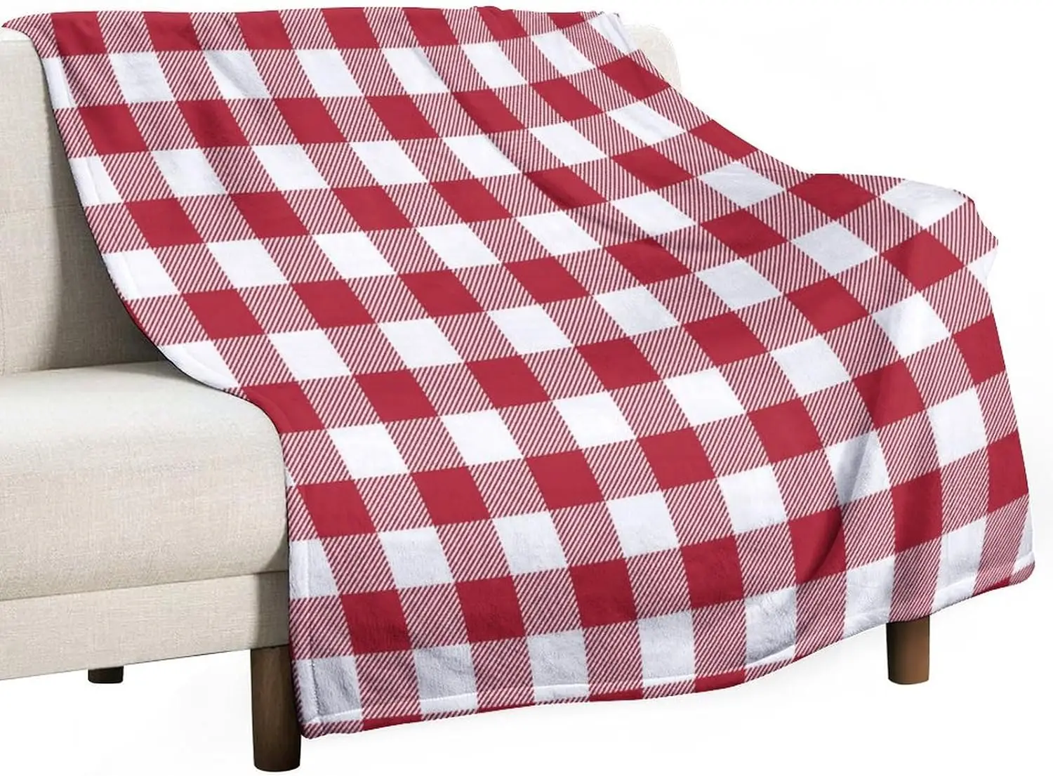 Classic Red White Gingham Full Print Cozy Flannel Blanket Light Decor For Living Room Office Travel Daily Household Use