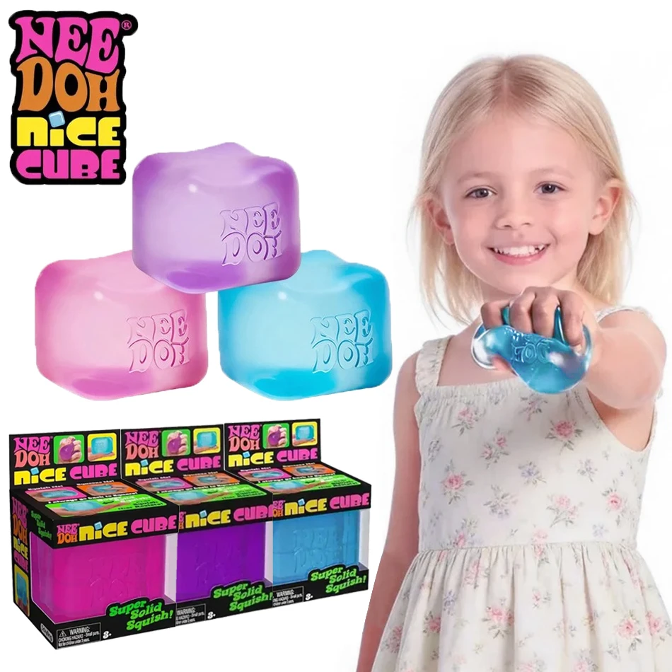 Nee doh Nice Cube, Brinquedos Sensoriais Antiestrés, Cubo para Aliviar a Ansiedade Squishy Squishy Stress Relief Squeeze