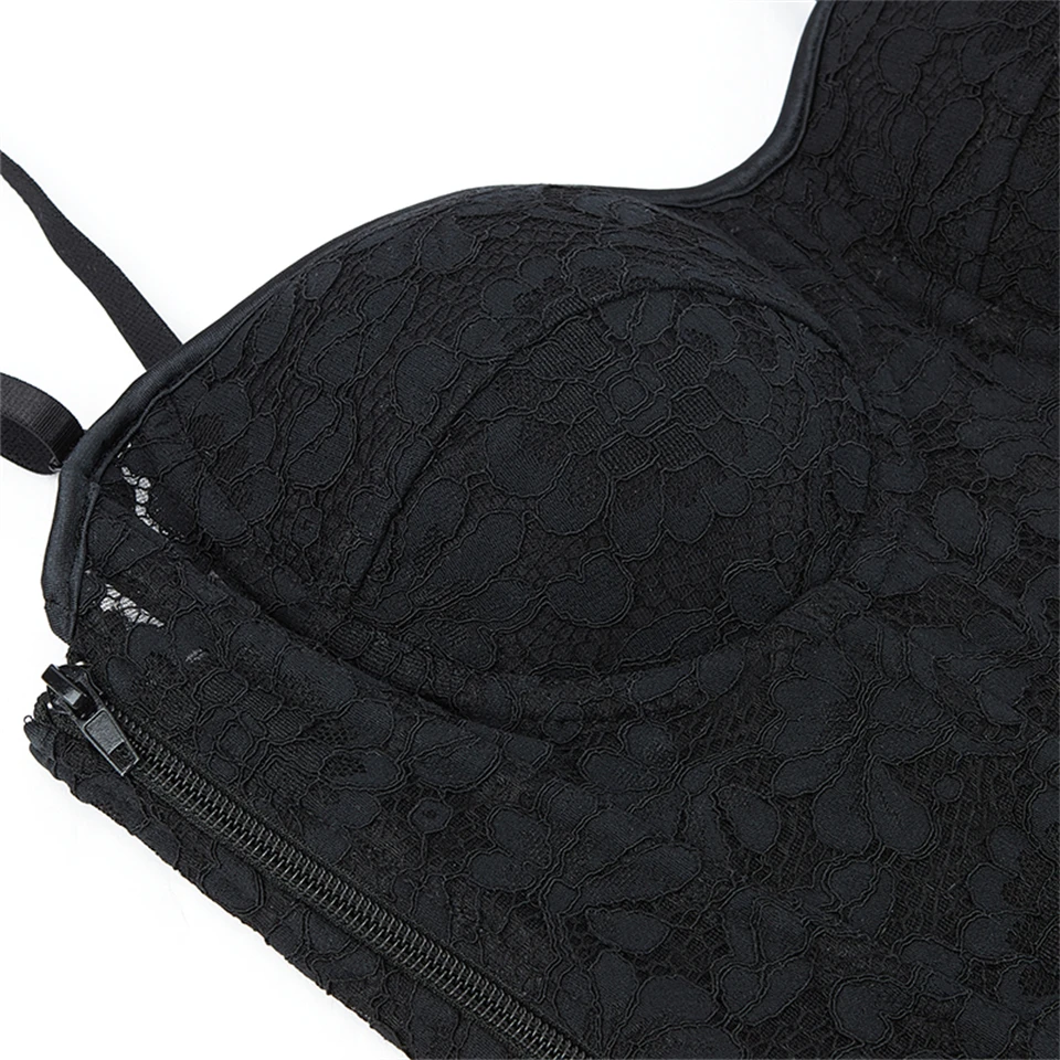 Wechery Damen Spitzenkorsett-Oberteil mit Reißverschluss vorne, Bustier, Taillenformer, Schnürung hinten, sexy Dessous, Y2K Gothic Camisole Tanktops – Detail 15