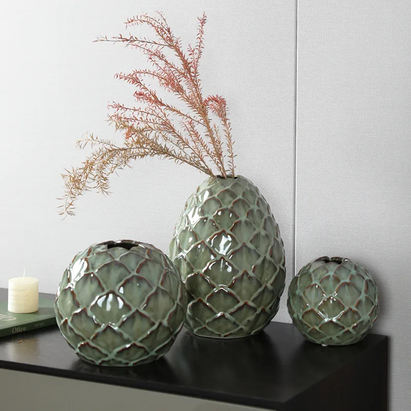 New Chinese style ceramic vase ornament, living room entrance cabinet flower arrangement dried flower home creative soft decorat