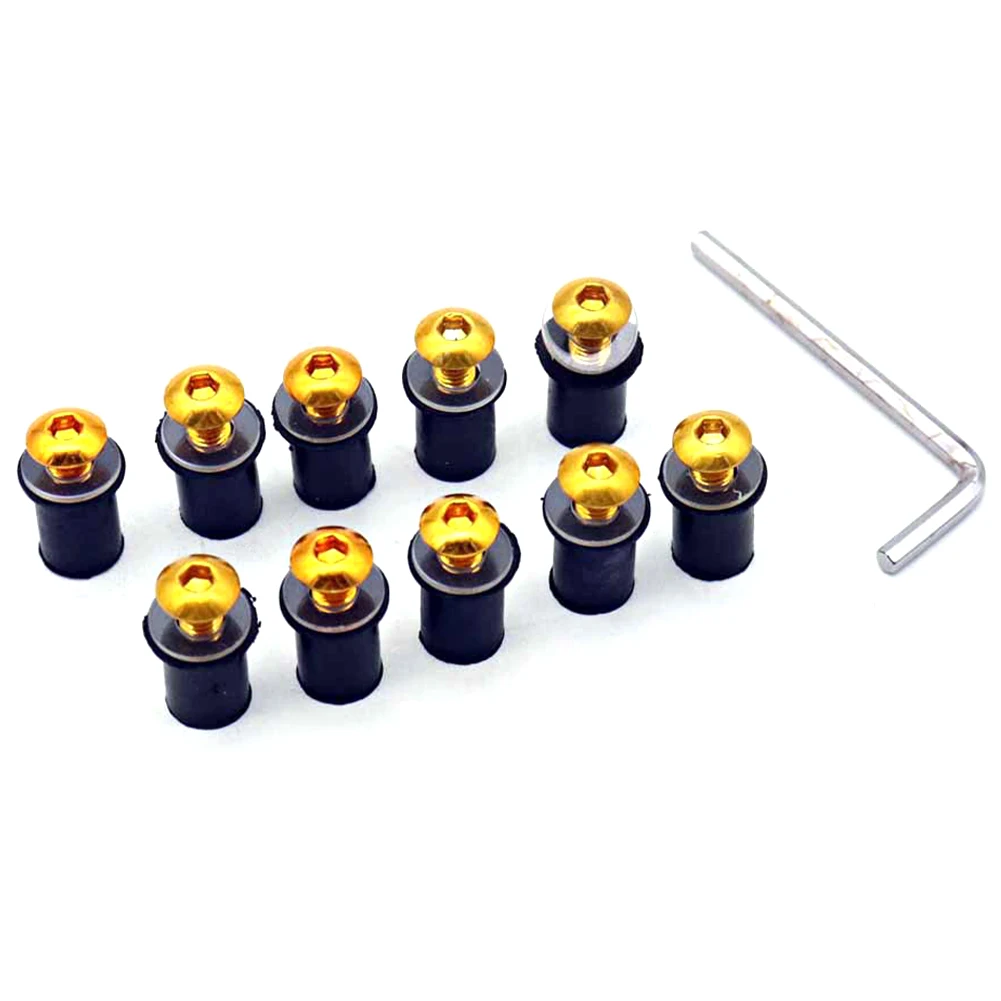 10pcs Motorcycle M5 16mm Metric Rubber Well Nuts Windscreen Fairing Cowl Anodized Windshield Nut Bolt Screw Kit