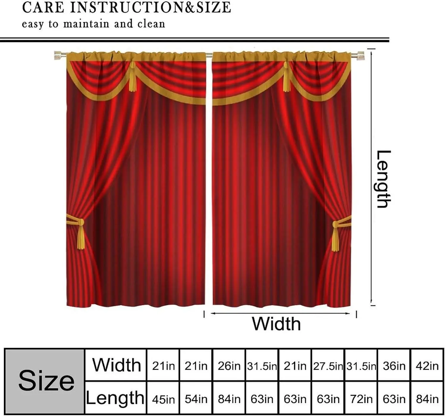 Red Stage Curtain Golden Tassel Valance Curtains 2 Panels,Theater Show Velvet Drape Tie Back Print Drapes for Party Stage Cinema