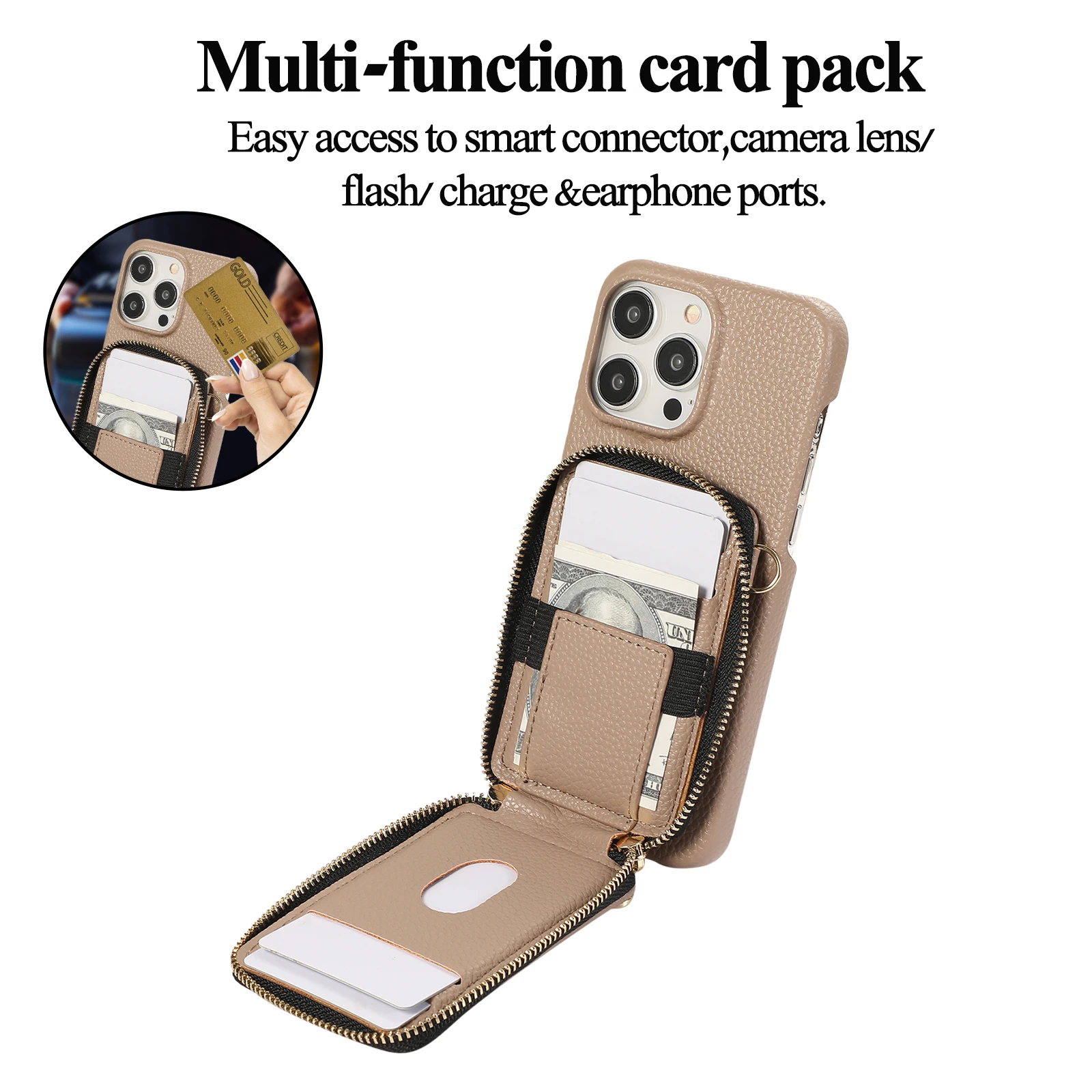 Zipper Crossboby Leather Phone Case for IPhone 15 14 11 Pro Max 13 Mini XR XS Max 8 7 Plus Wallet with Card Holder Shell Cover