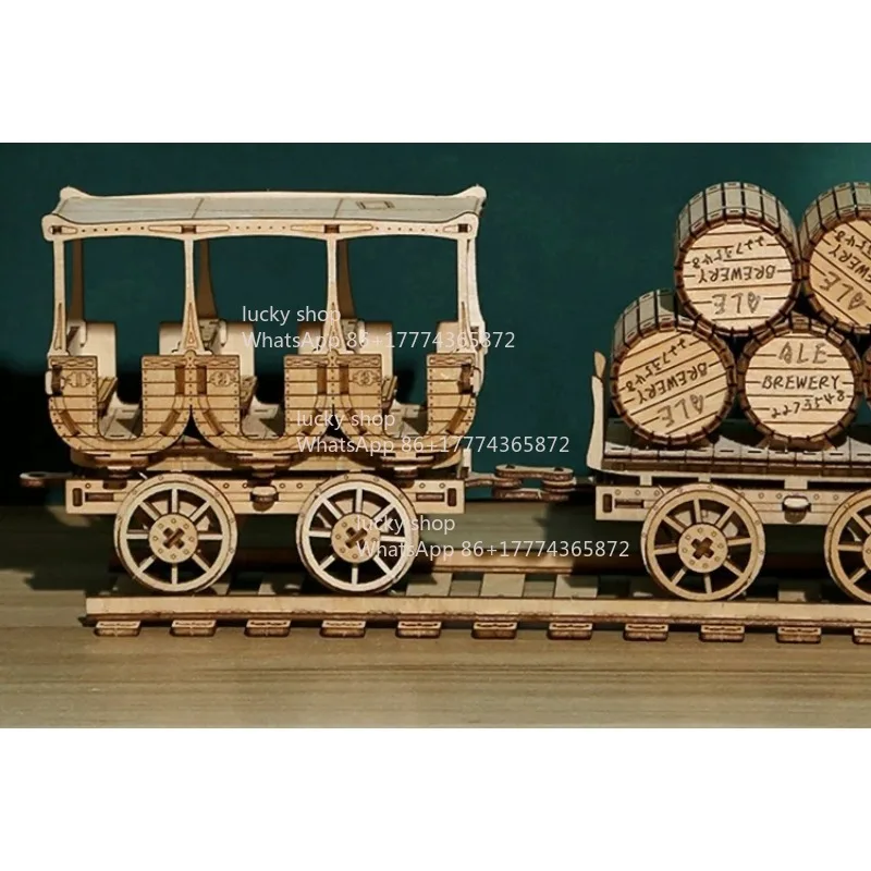 Retro Wooden Wine Delivery Vehicle Assembly Kit, High Challenge 3D Wood Crafts, Home Desktop Art Decoration Ornament