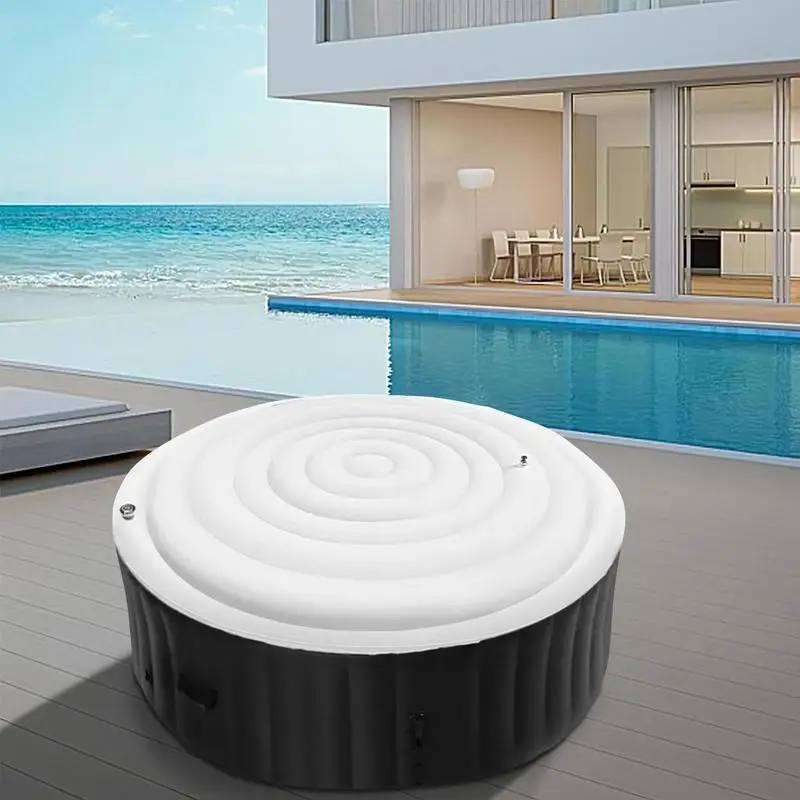 145cm Round Spa Pool Inflatable Cover Energy Saving Round Hot Tub Lid Outdoor Spa Pool Windproof Rain Overflow Thermal Cover