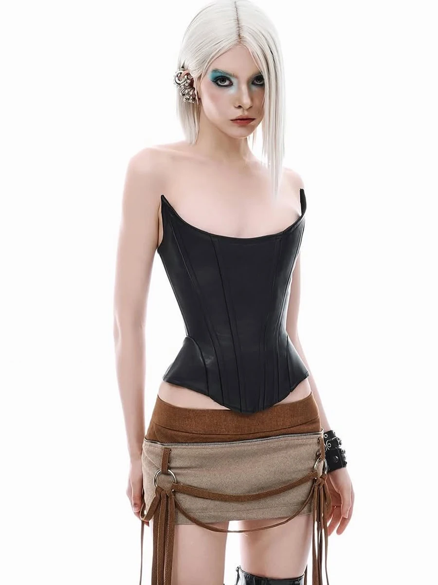 مثير العصرية بال حزام سترة المرأة Faionable ort طول البوليستر المحاصيل الأعلى غريب سنور التمرد ثقافة فرعية فتاة ساخنة #1