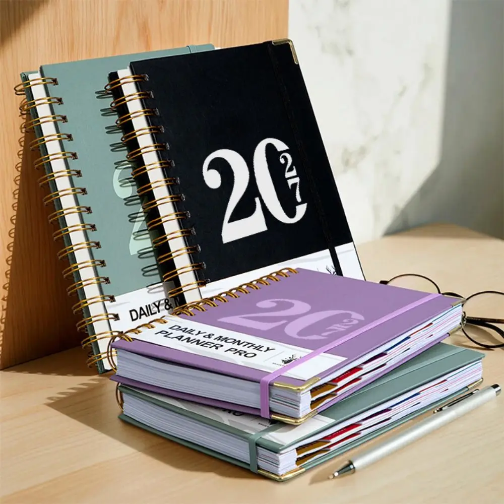 Yearly Schedule 2027 a5 Planner 320 Pages with Index Sticker Hardcover Notebook Simple Time Management Agenda Planning Notepad