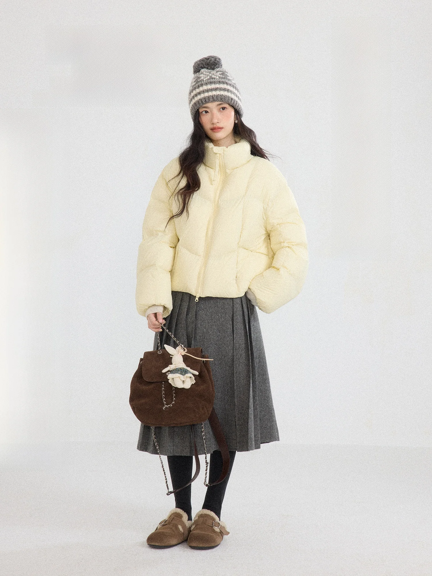 

ORWhite Винтажное пуховое пальто с воротником для женщин, свободного кроя, с длинными рукавами, на молнии, теплая верхняя одежда