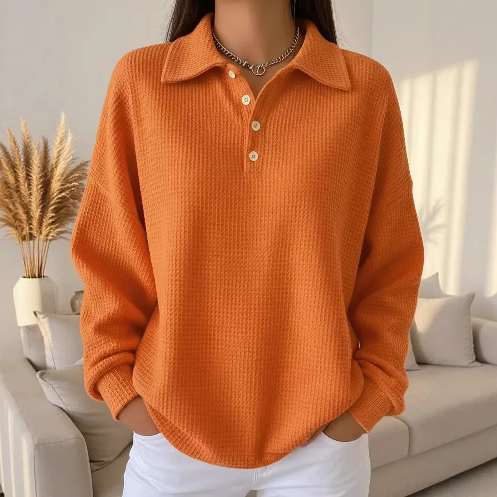 Europe, America 2026 Autumn and Winter New Loose Solid Color Lapel Versatile Long-sleeved Women's Top