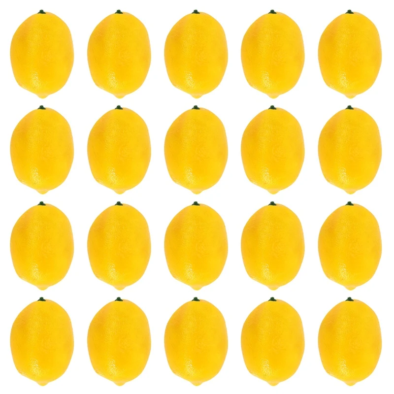 20 Pcs Artificial Lemons Fake Lemons Faux Lemons Fruits In Yellow 3 Inch Long X 2 Inch Wide