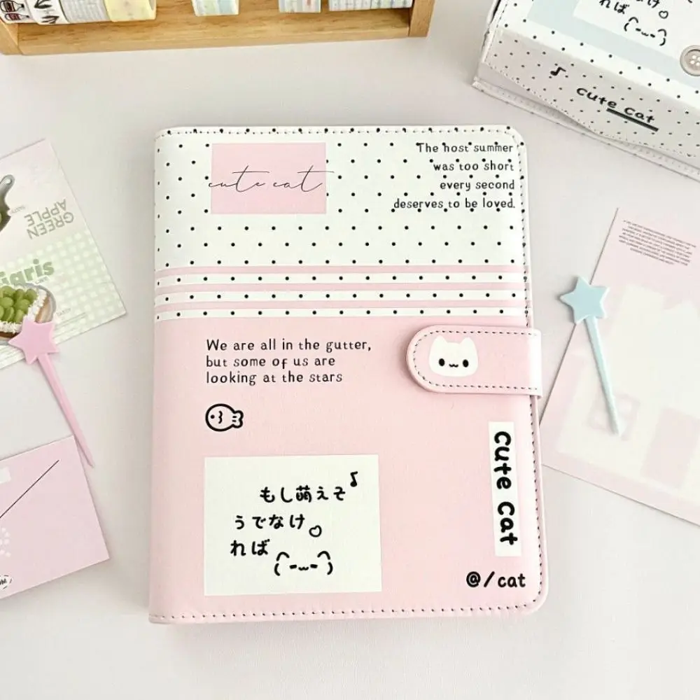 Multi-functional A5 Loose-leaf Notebook PU Leather Polka Dot Cat Photo Album Photocard Protector School Office