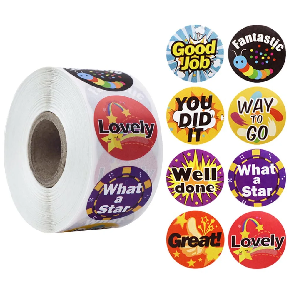 

50-500pcs Stickers for Kids Teacher Reward Stickers School Classroom Supplies Round Animals Encourage Stickers