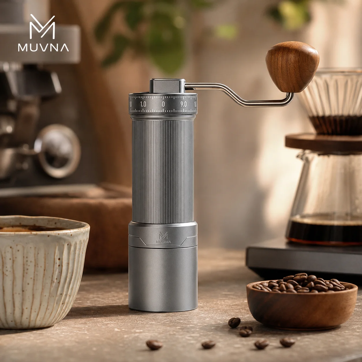MUVNA Gm2 Manual Coffee Grinder 90 Click External Adjustment Triple Bearing Portable Hand Mill For Espre