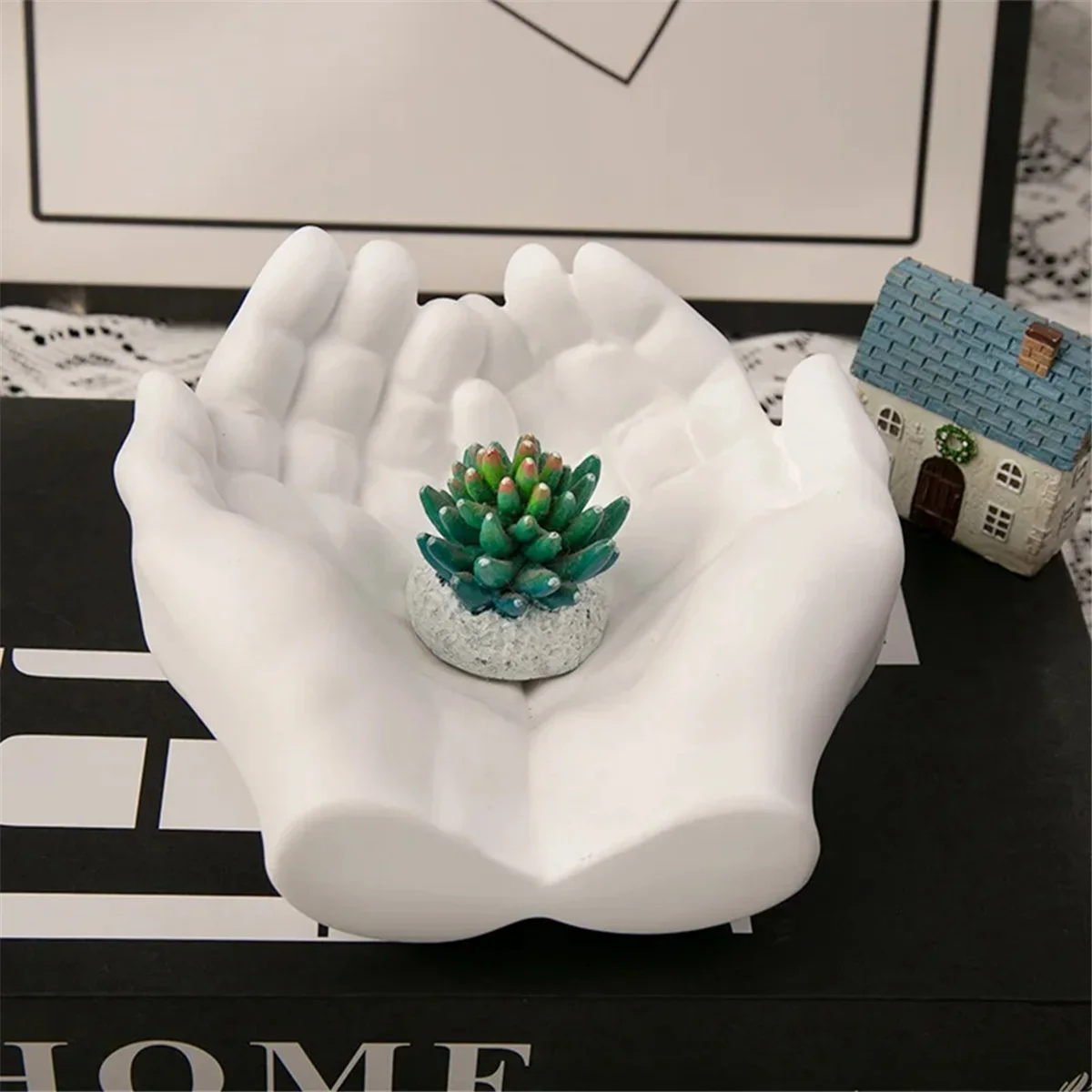 Hand Shape Cement Flower Pot Mold Hand Storage Dish Ashtray Mirror Silicone Mold Two-Hand Jewelry Tray Mold Decoration