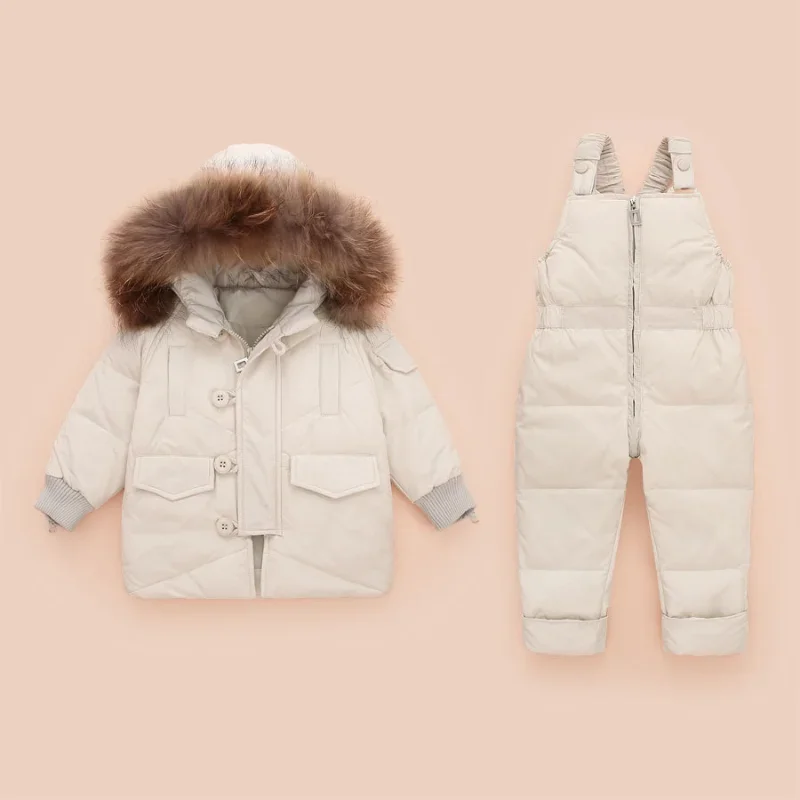 

Baby Overalls Winter Warm Down Jacket Jumpsuit Kids Parka Hooded Coat Snow Toddler Girl Clothes Clothing Set Infant Overcoat