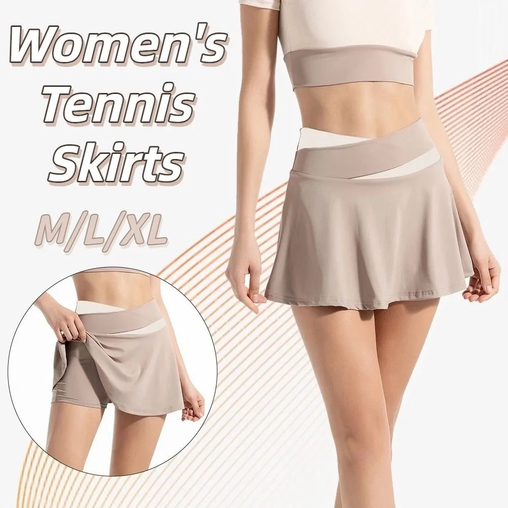 Cross-waist Women's Tennis Skirts Soft Stretchy Breathable Sport Golf Skirt Built-in Shorts Lightweight Fitness Skirt Tennis