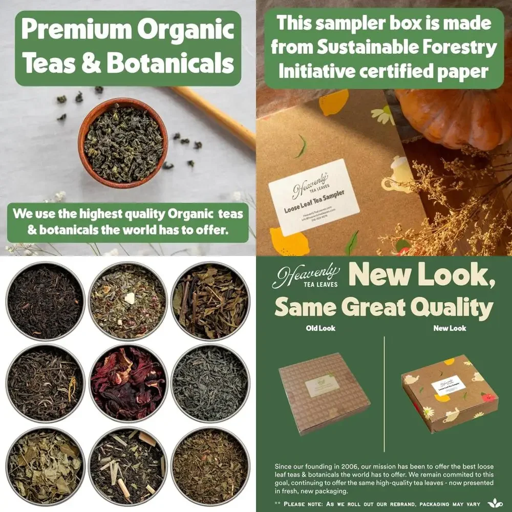 

Organic 9 Flavor Variety Pack | Loose Leaf Tea Sampler (Approximately 90 Cups) | Premium Gift Set Assortment of Green, Herbal, B