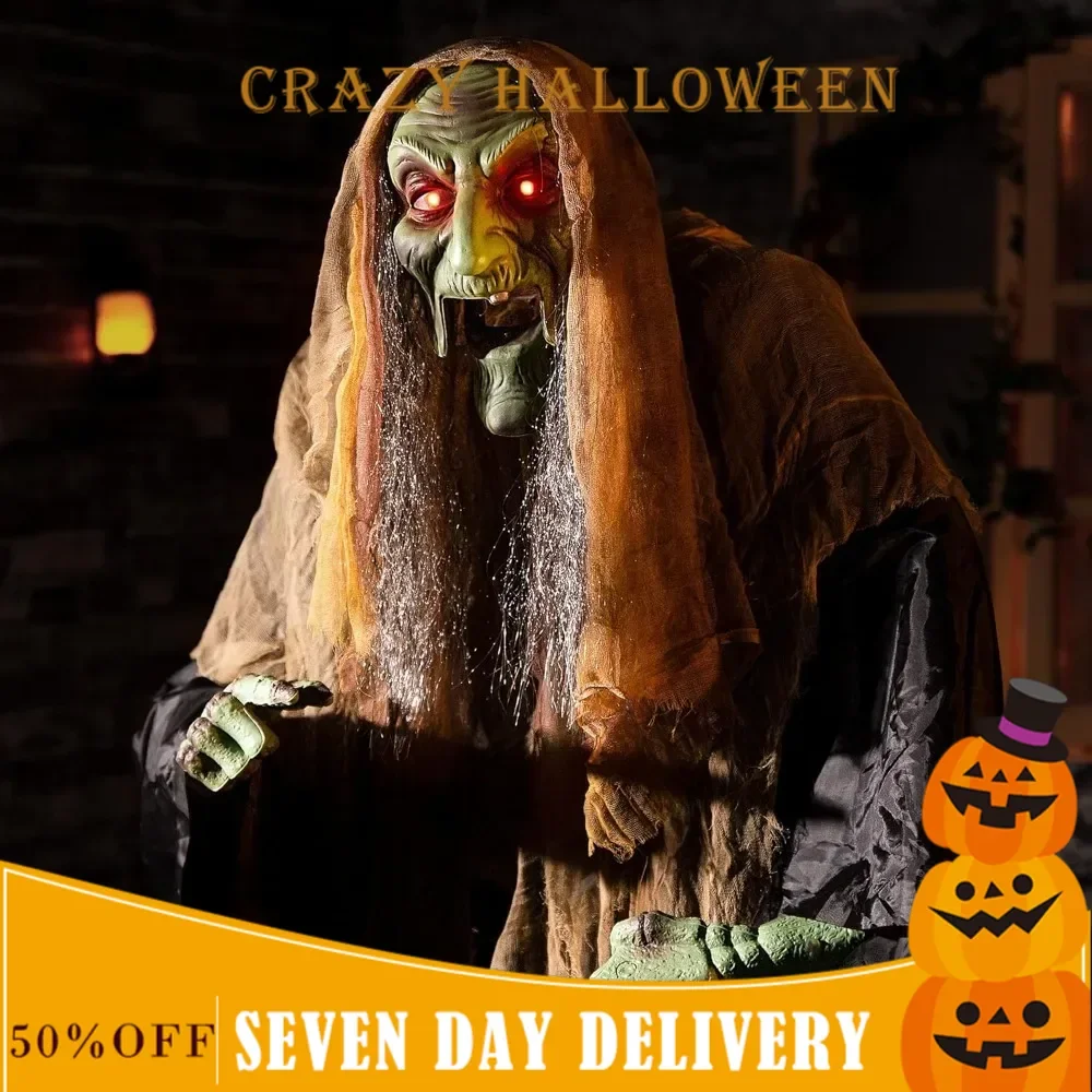 Witch Halloween Decoration, 72 Inches with Sound and Sensor Activation, Sound, Movement, Eye Illumination, Horror Decoration