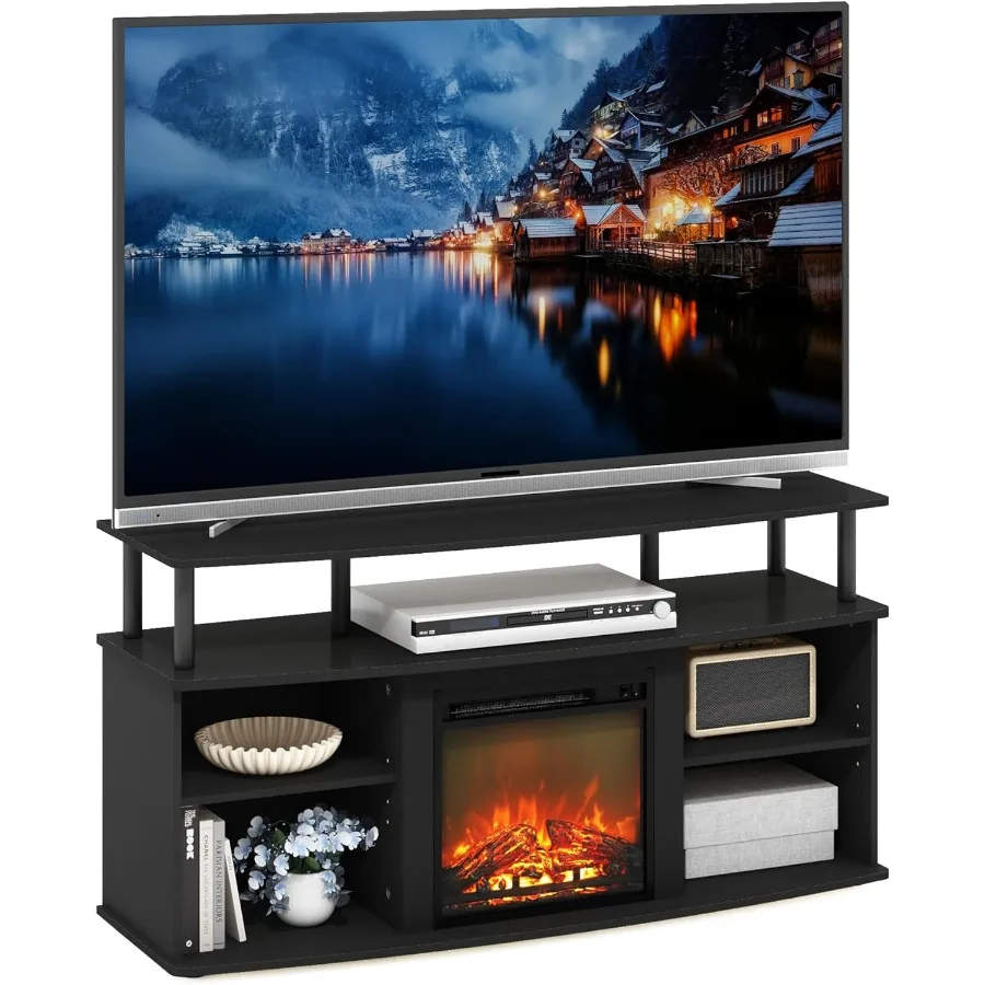 

Furinno Jensen TV Stand Entertainment Center with Built-in Fireplace and Open Shelving Storage Ideal for Living Room and Bedroo