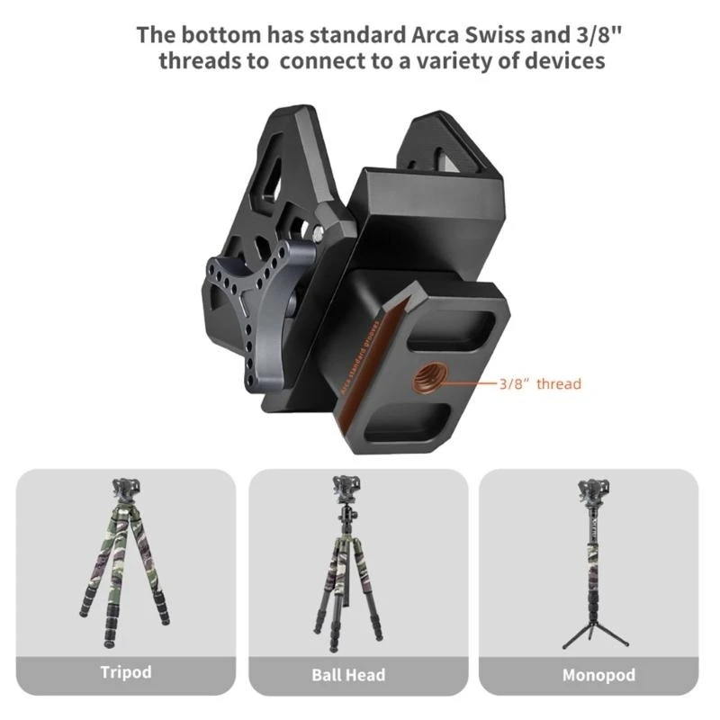 M5TC Tripod Head Clamp For Outdoor Light Weight Adjustable Designs Aluminum Alloy Clamp Tripod Stand