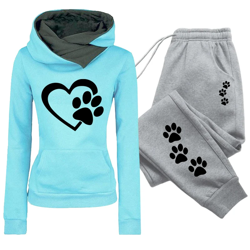 Damen-Set/Hoodie/Hose 2026 Katzenpfoten-Trainingsanzug Kapuzenpullover Jogginghose Herbst Winter Damen Alltags-Freizeit-Sportoutfit – Detail 2