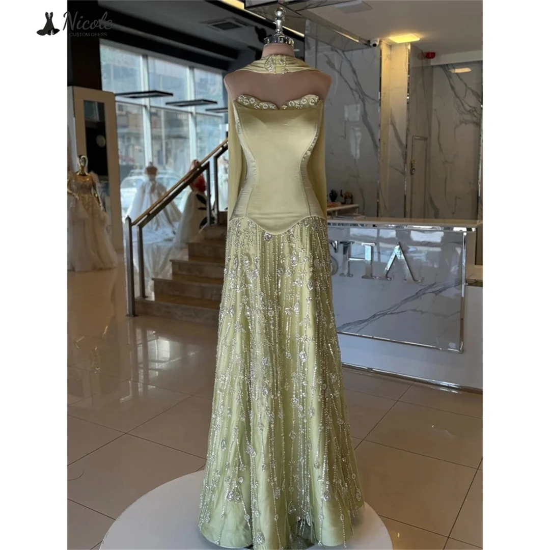 

Nicole Bead Embroidery Elegant Evening Party Dresses for Women Line A Women's Evening Dress Woman Wedding Dresses Wedding Ribbon