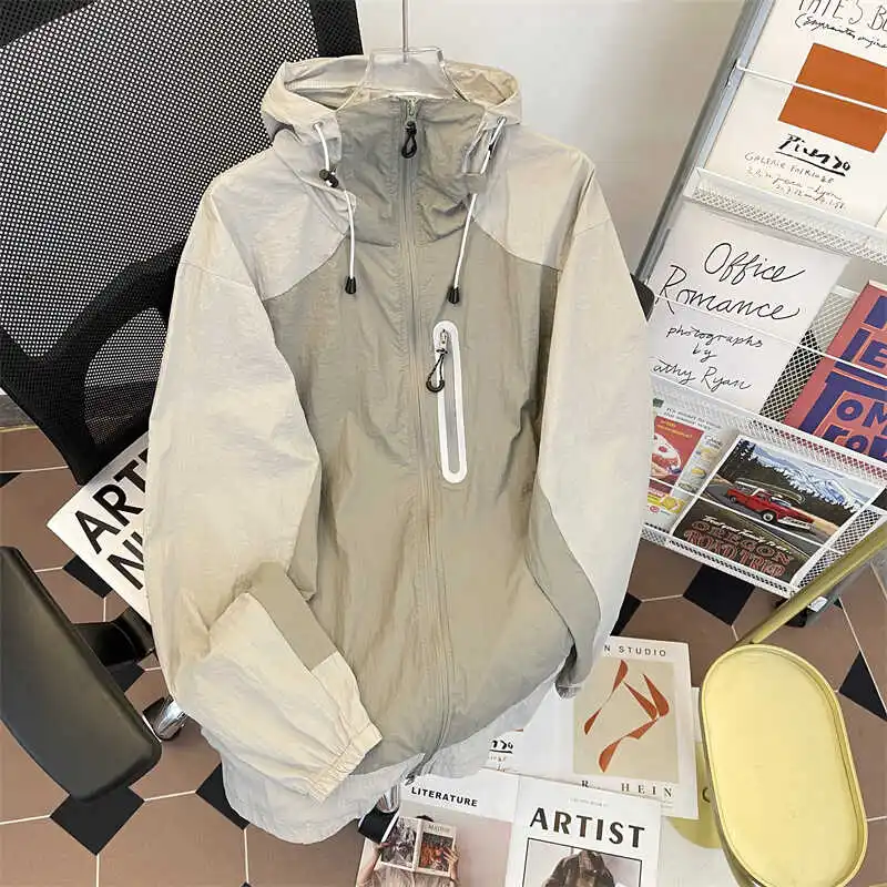 

Свободная куртка из ледяного шелка с УФ-защитой, модная молодежная летняя модель с капюшоном и длинными рукавами для активного отдыха