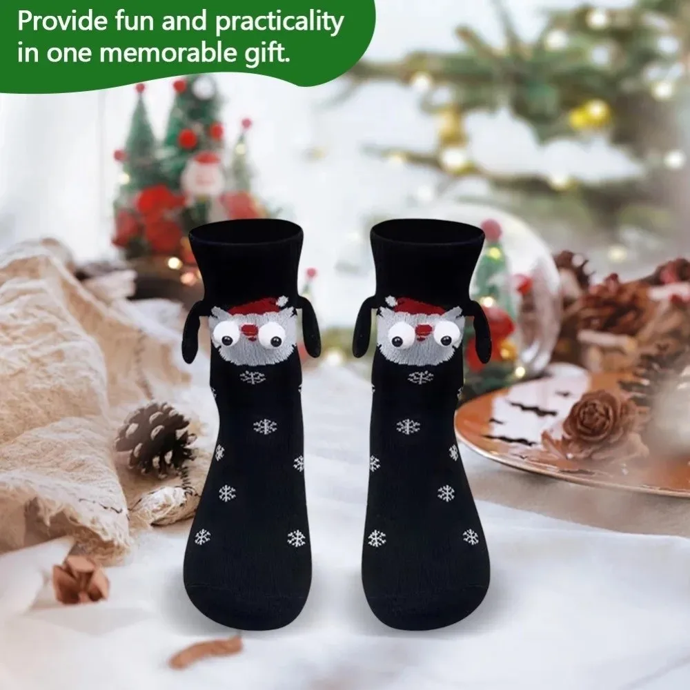 Gifts Cartoon Magnetic Holding Hands Socks Warm Floor Socks Funny Xmas Sock with Expression Mid-calf Socks For Women Men