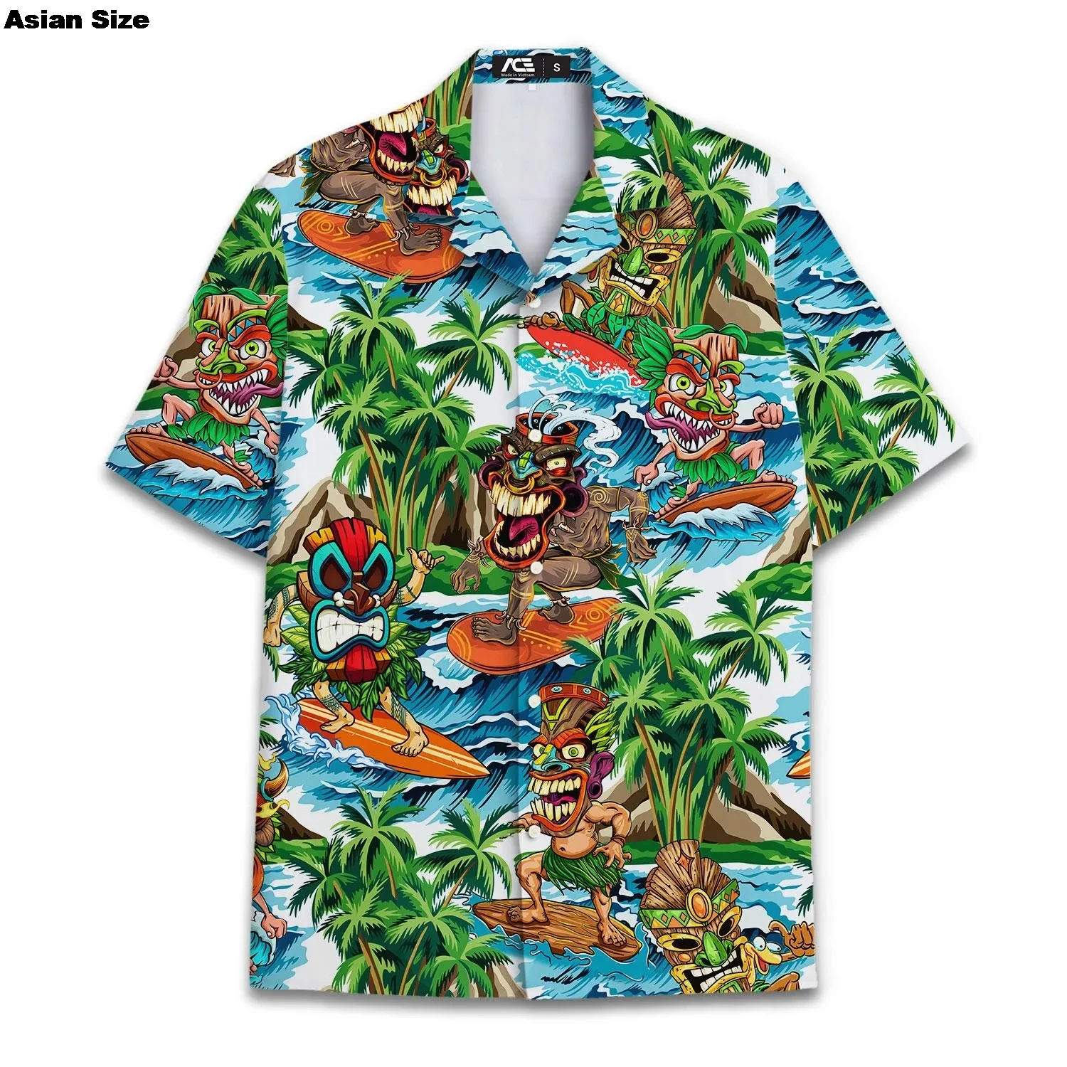 Tiki Mask Hawaiian Shirt Men Women , Colorful Tiki Aloha Shirt, Short Sleeve Button-Down Summer Shirts, Tropical Beach Shirt