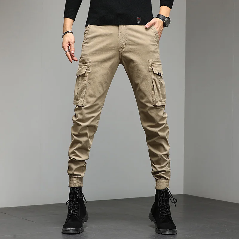 Mens Spring Pant Warm Casual Pocket Plus Size Cargo Pants Autumn zipper foot Fashion Loose Long Trouser Brushed Worker Baggy Men