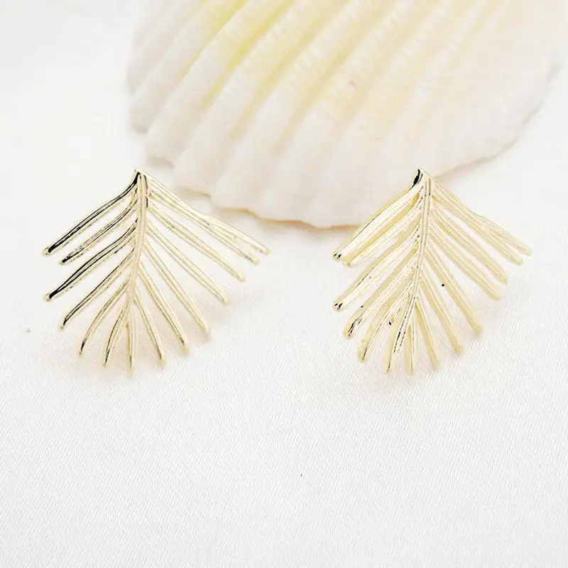 19*21 MM 14K Gold Color Plated Brass Leaf Leaves Stud Earrings High Quality Diy DIY Jewelry Making Finding Accessories