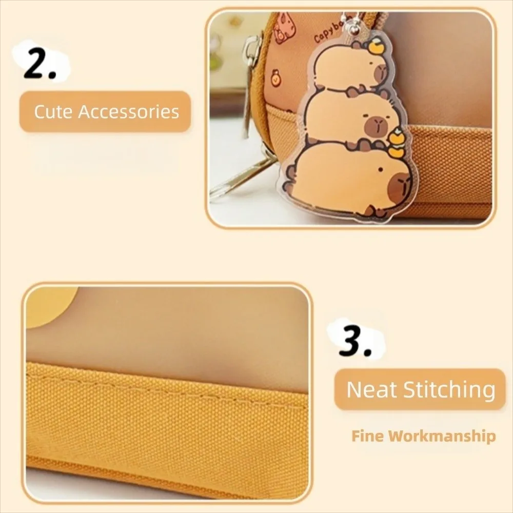Kawaii Animal Capybara Pencil Case Large Capacity Desktop Storage Stationery Pencil Bag Portable Cute Pendant