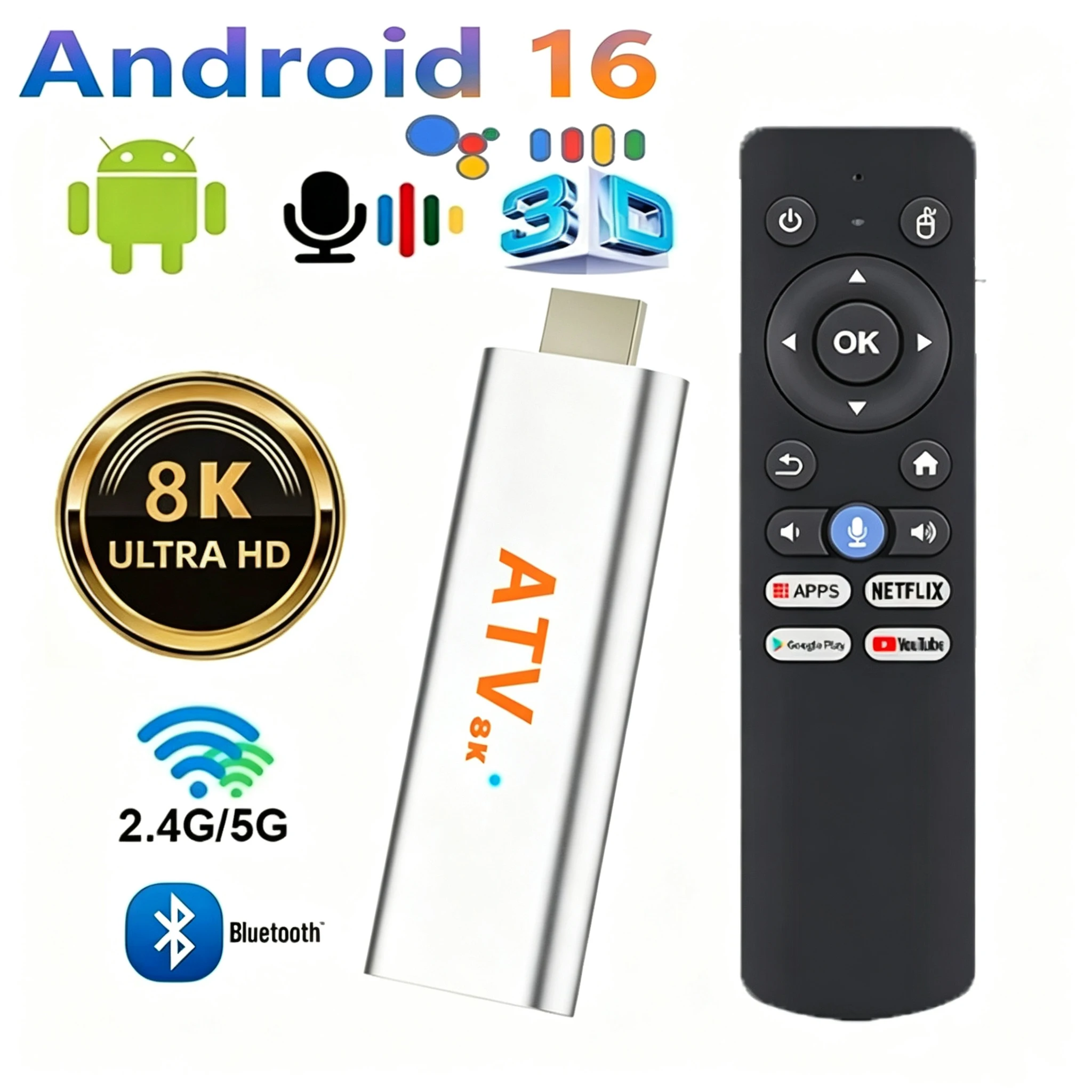 Q15 TV Stick Android 16 ATV Allwinner H313 5G Wifi BT5.4 4K HDR10 AV1 Streaming Media Player Google Assistant Smart Set Top Box