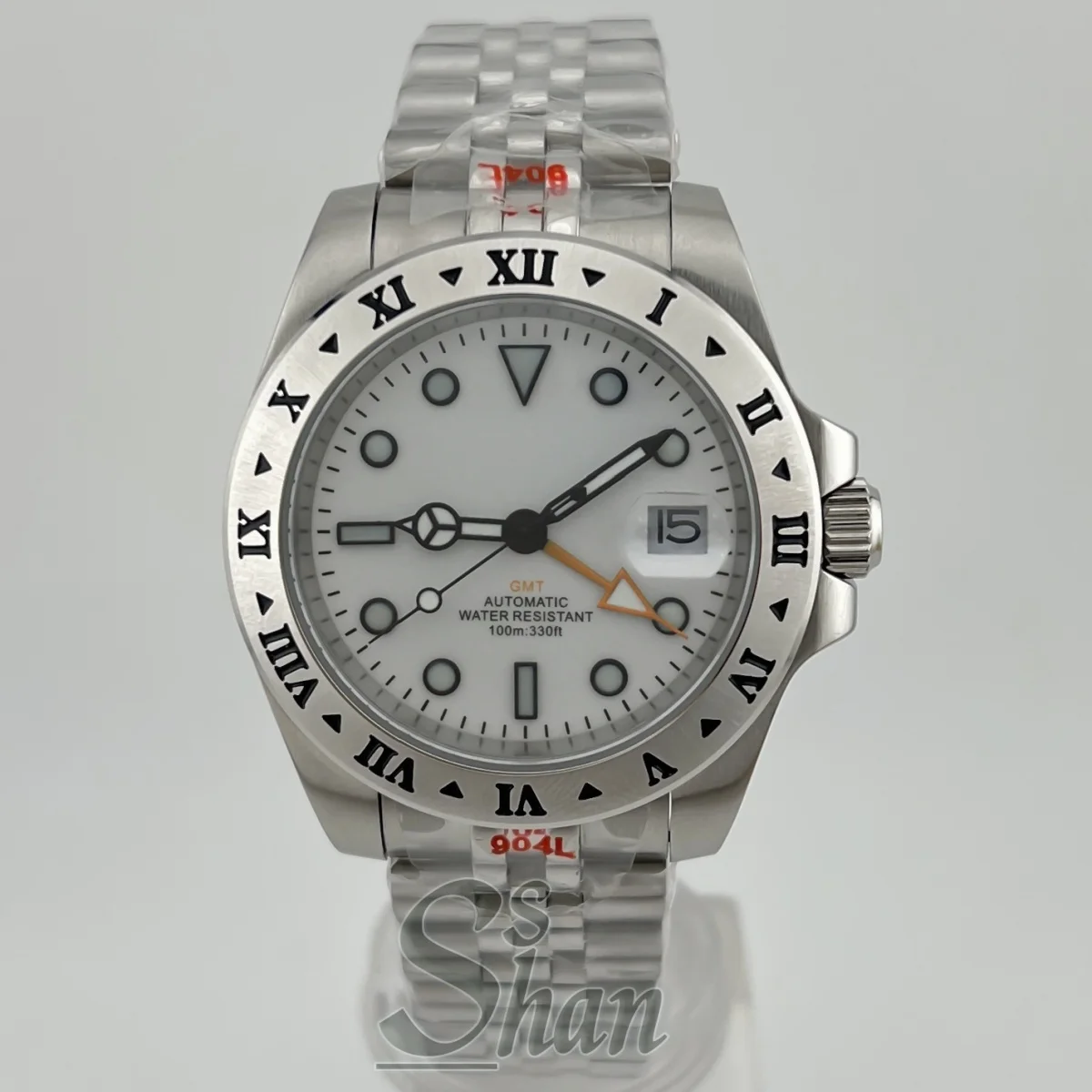 NH34A Automatic Watch 40MM GMT automatic mechanical watch sapphire glass Roman numeral fixed bezel men's stainless steel watch