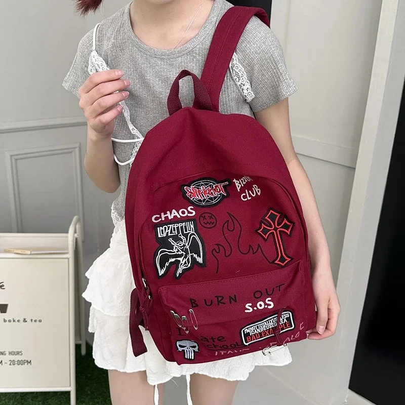 Punk Rock Style Large Capacity Black Waterproof Canvas Backpack For College Students Rock Fans Daily Travel Back To School Gift