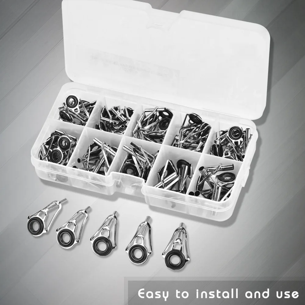 80PCS Stainless Steel Fishing Rod Guide Rings Kit 10 Sizes Lightweight Fishing Rod Tips Set Ceramic Inserts