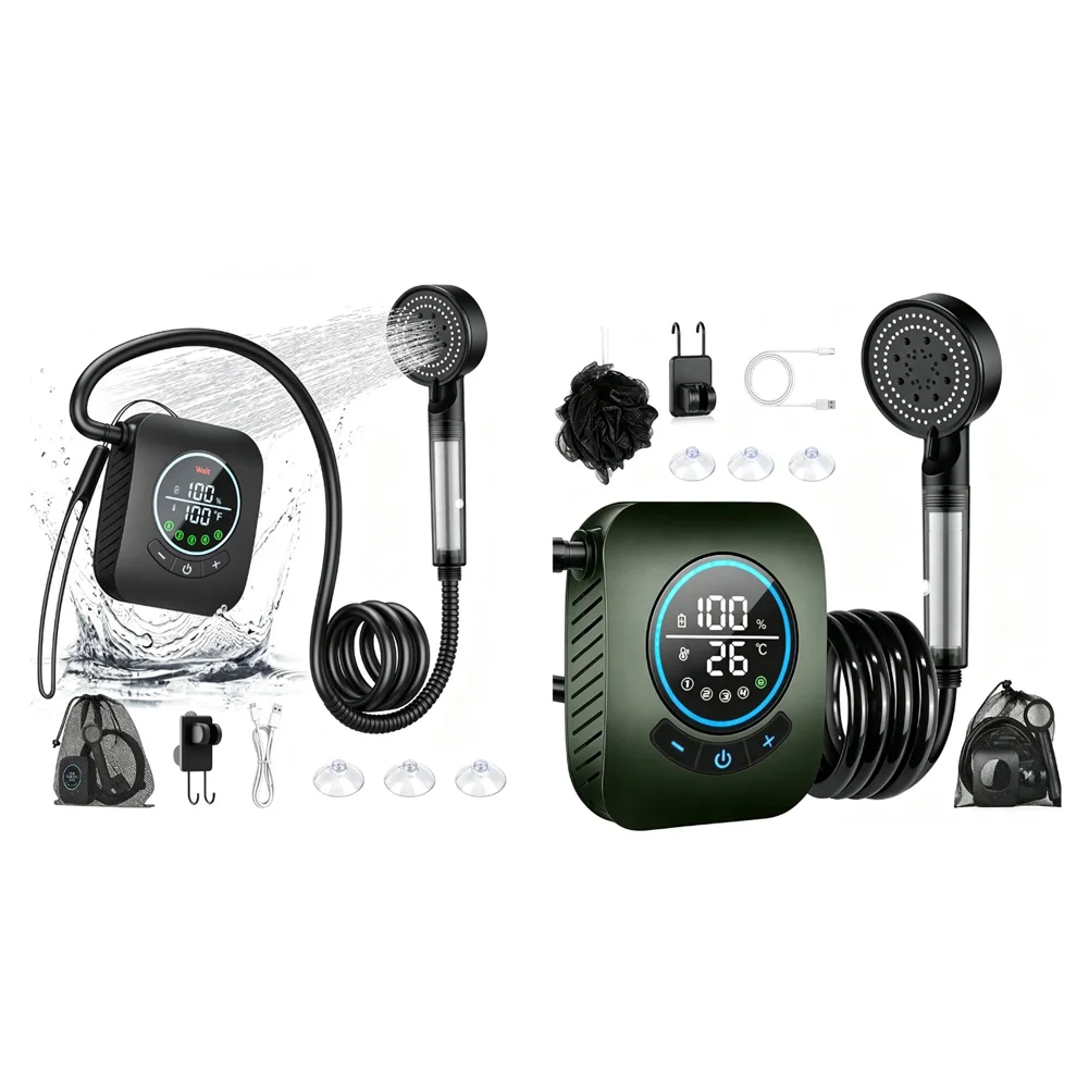 Portable Electric Shower Sprayer 8000mAh Battery 5 Water Flow Modes LED Screen Real-time & Power Readout ABS Body
