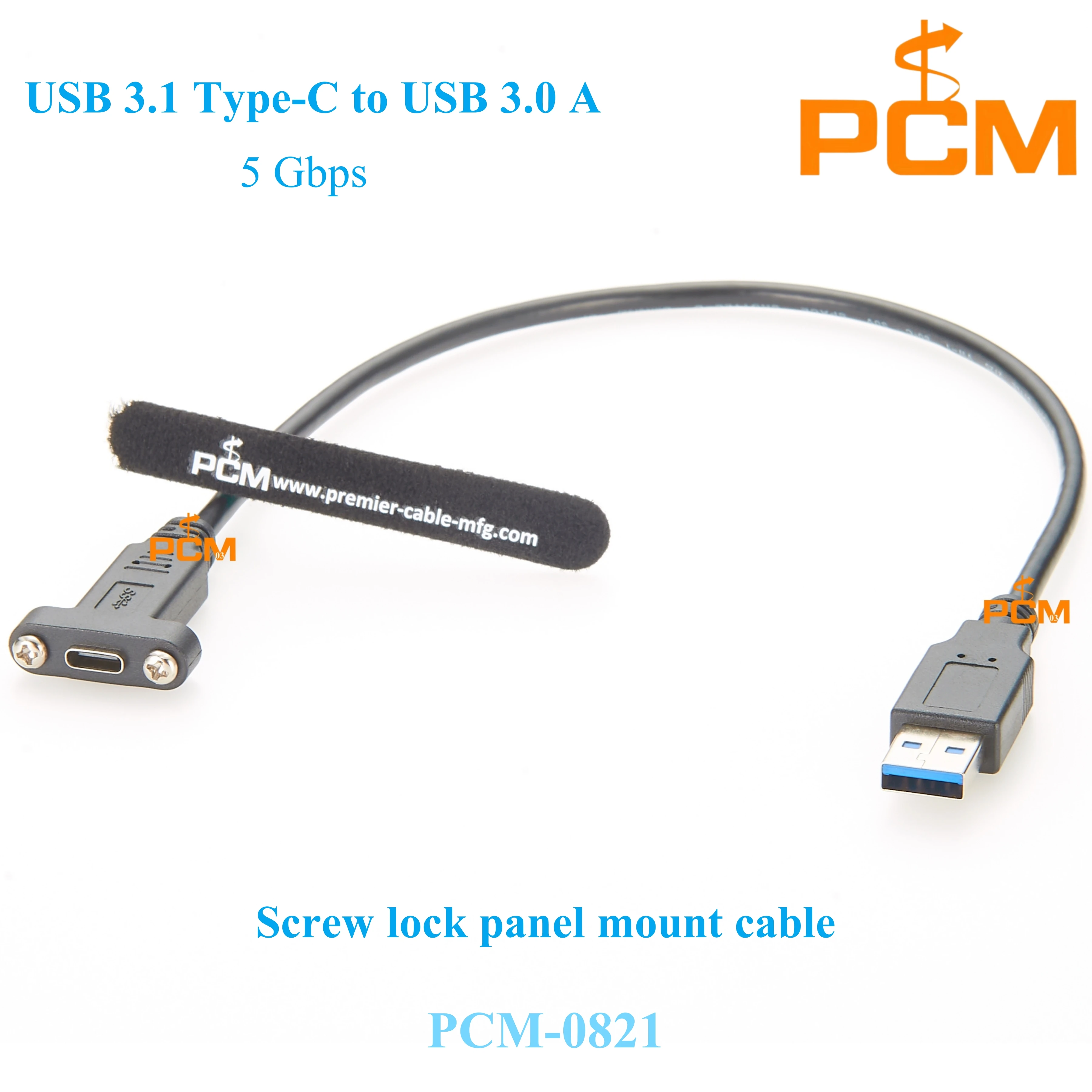 2 pcs USB 3.0 A to USB 3.1 Type-C Panel Mount Female to Male Cable 5Gbps Screw Lock Cable Charging Cord Data Cable USB Connector