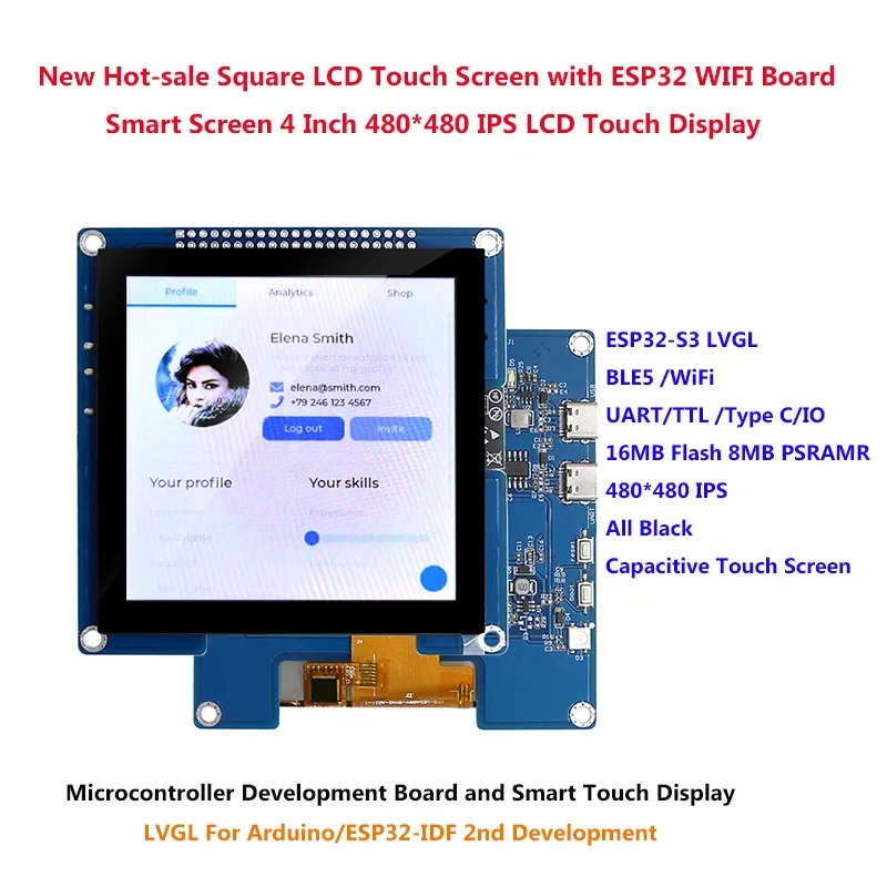 4inch 480×480 IPS TFT Square Display ESP32-S3 Development Board