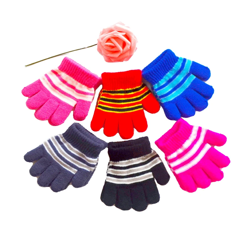 Children's Winter Warm Gloves Thickened Children's Baby Mittens Outdoor Warm Printed Striped Finger Cartoon Cute Gloves