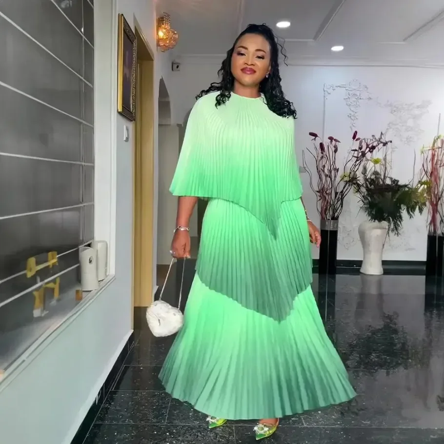 Customized Fashion women's clothing from turkey pleat african dresses for woman nigeria wedding gradient ramp african women dres image 4