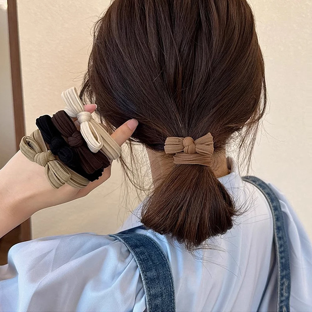 Coletero elástico con lazo para niña y niño, cinta de goma para el pelo, Color sólido, sin daños, 5 unidades por Set