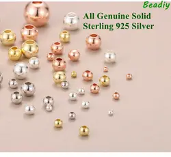 Wholesale 20pcs/pack Real Solid Sterling 925 Silver 2mm 3mm 4mm 5mm Round Beads for Jewelry DIY