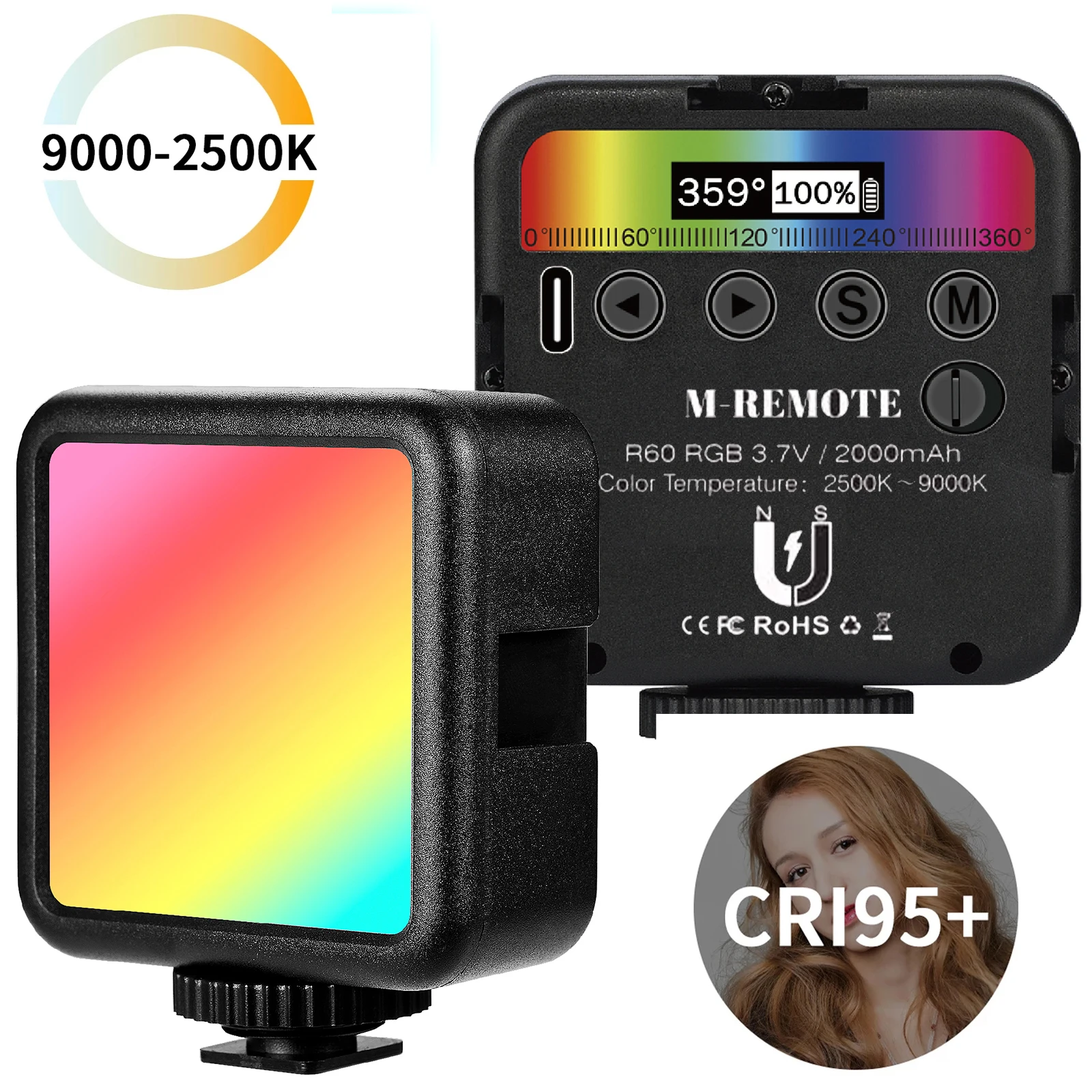 VL49 Updated version R60 RGB Video Light 2500mAh Portable Pocket Photographic Lighting Vlog Fill Light Smartphone DSLR SLR Lamp