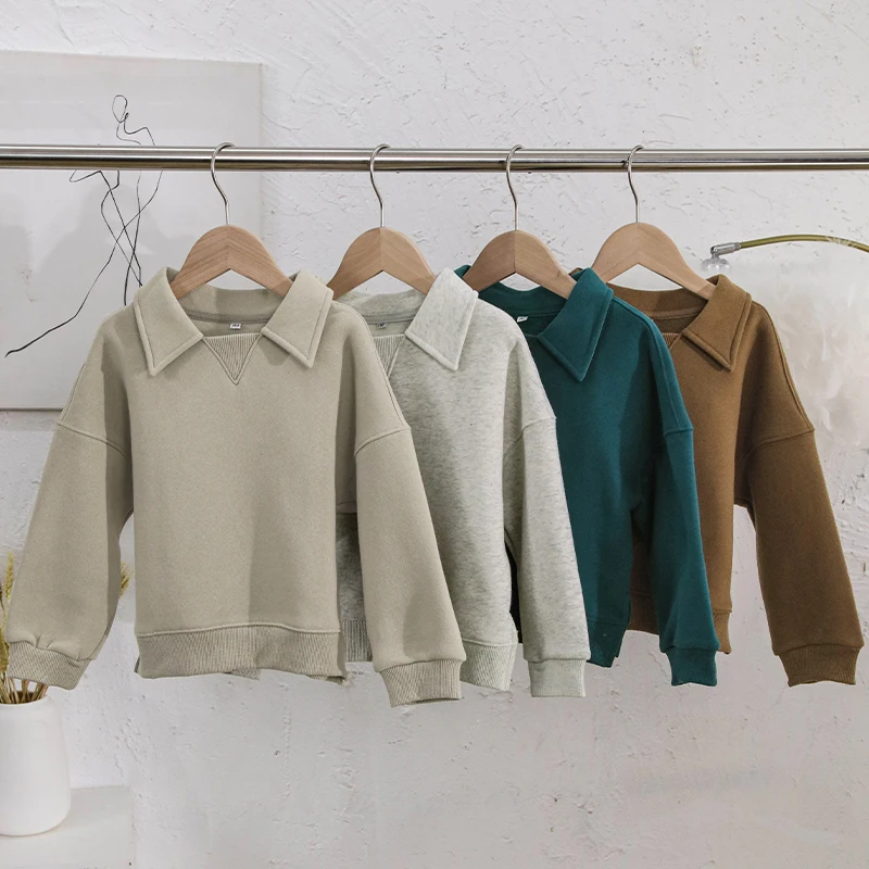 Kinder kleidung Jungen und Mädchen Baumwolle Plüsch warme Sweatshirts Herbst Winter neue Kinder Revers lässig lose Langarm pullover – Detail 3