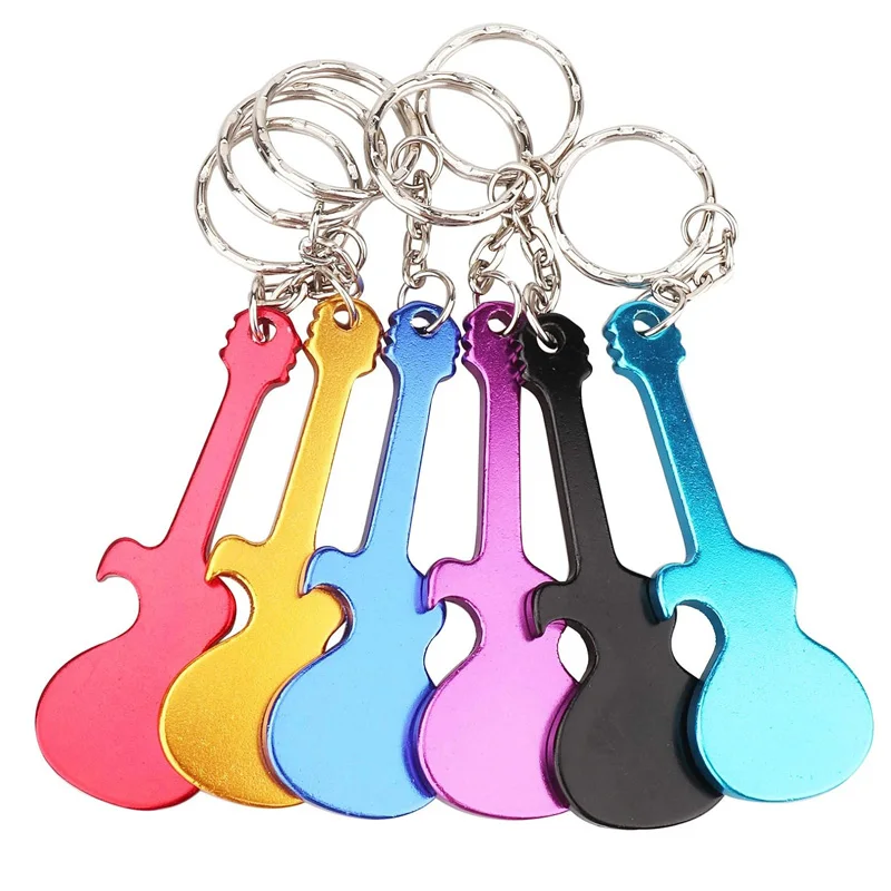 

200Pcs/Lot Aluminium Alloy Guitar Bottle Opener with Keychain Key Tag Chain Ring Accessories