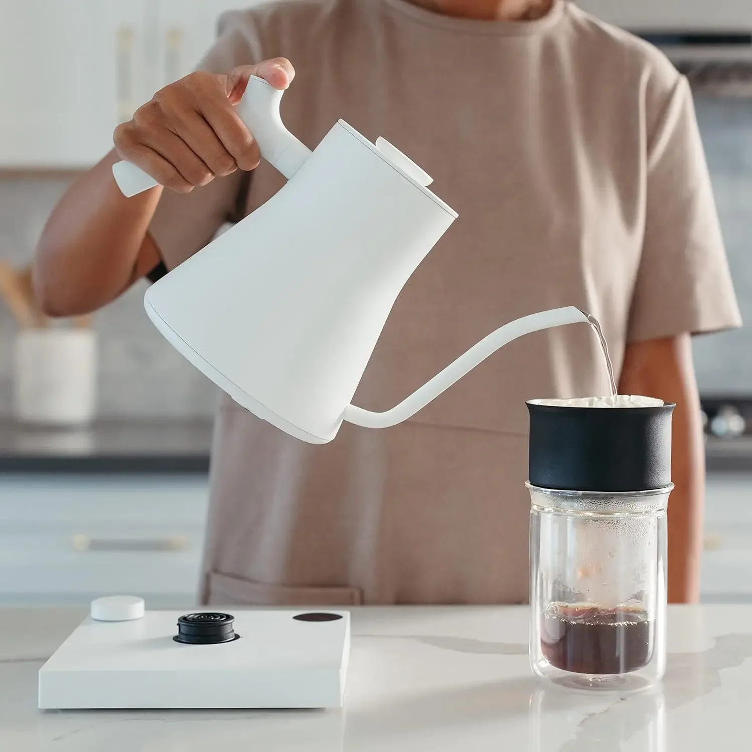 Stagg EKG Pro Electric Gooseneck Kettle - Pour-Over Coffee and Tea Pot, Stainless Steel, Quick Heating, Matte White, 0.9 Liter