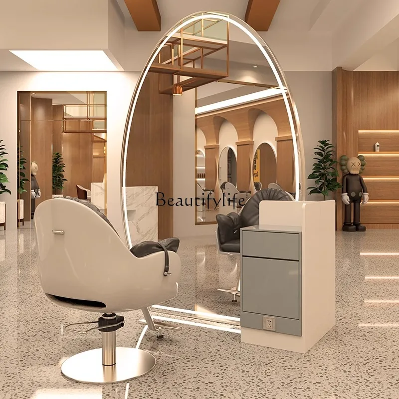 Barber Shop Mirror Cabinet Integrated Hair Salon Wall Hanging for Hair Salon Led Dressing Table